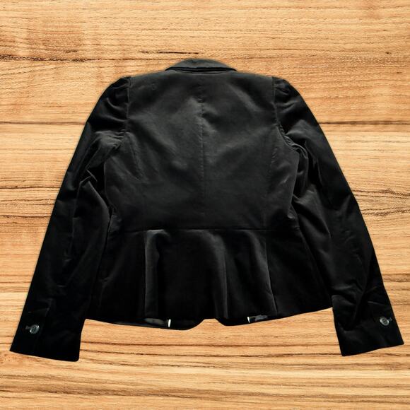 Banana Republic Black Velvet Puff Shoulder Tailored Blazer Jacket Size 10 - Picture 3 of 11